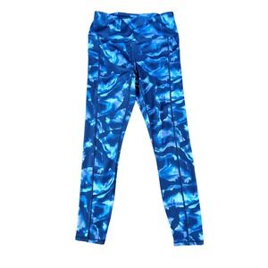 Gaiam Womens Blue Abstract Print High Waisted Yoga Leggings with Pockets Small